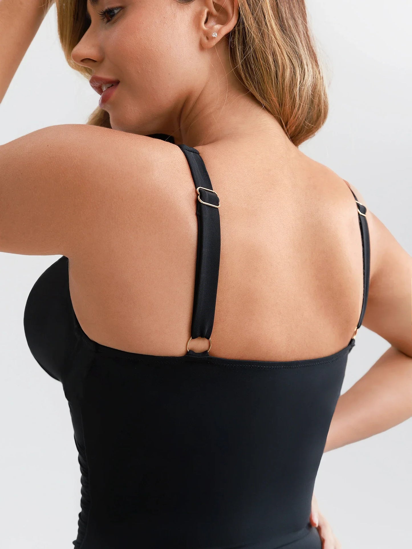 Feelingirl Deep V Ruched Removable Pads Shaping Mesh Swimsuit