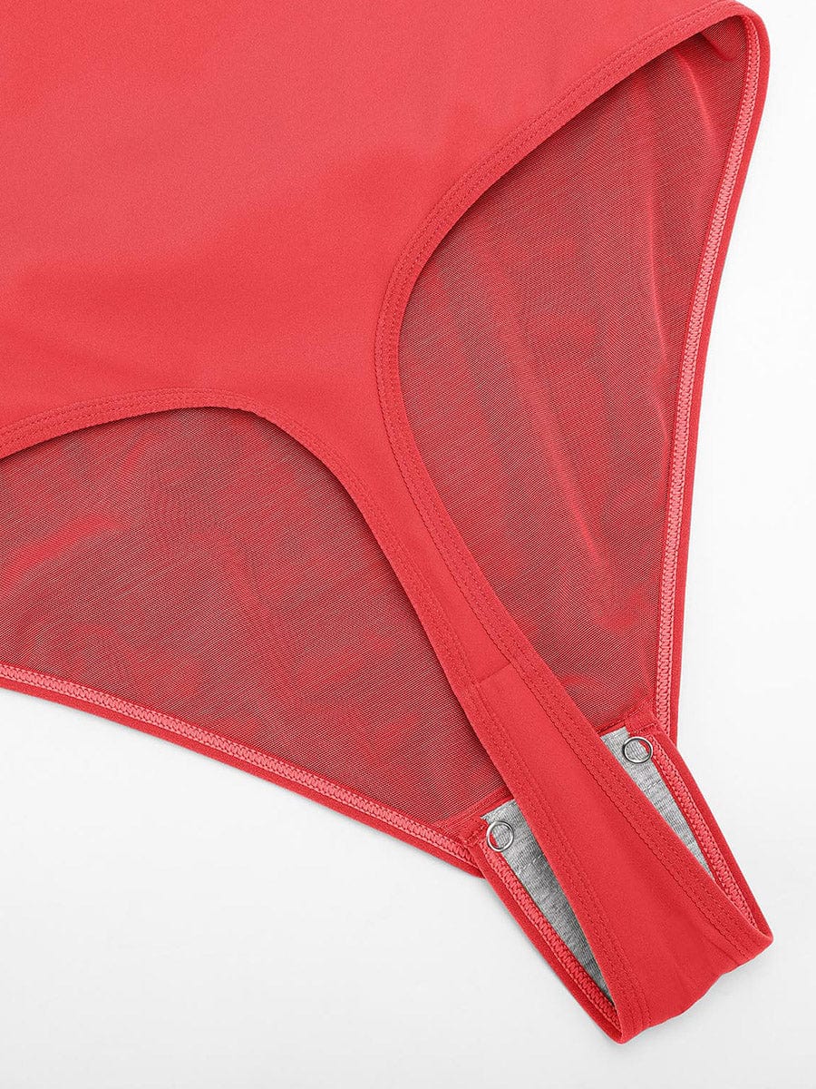 Wholesale Sexy V-neck Overlapping pleated Waist and Tummy Control Antibacterial Crotch Bodysuit