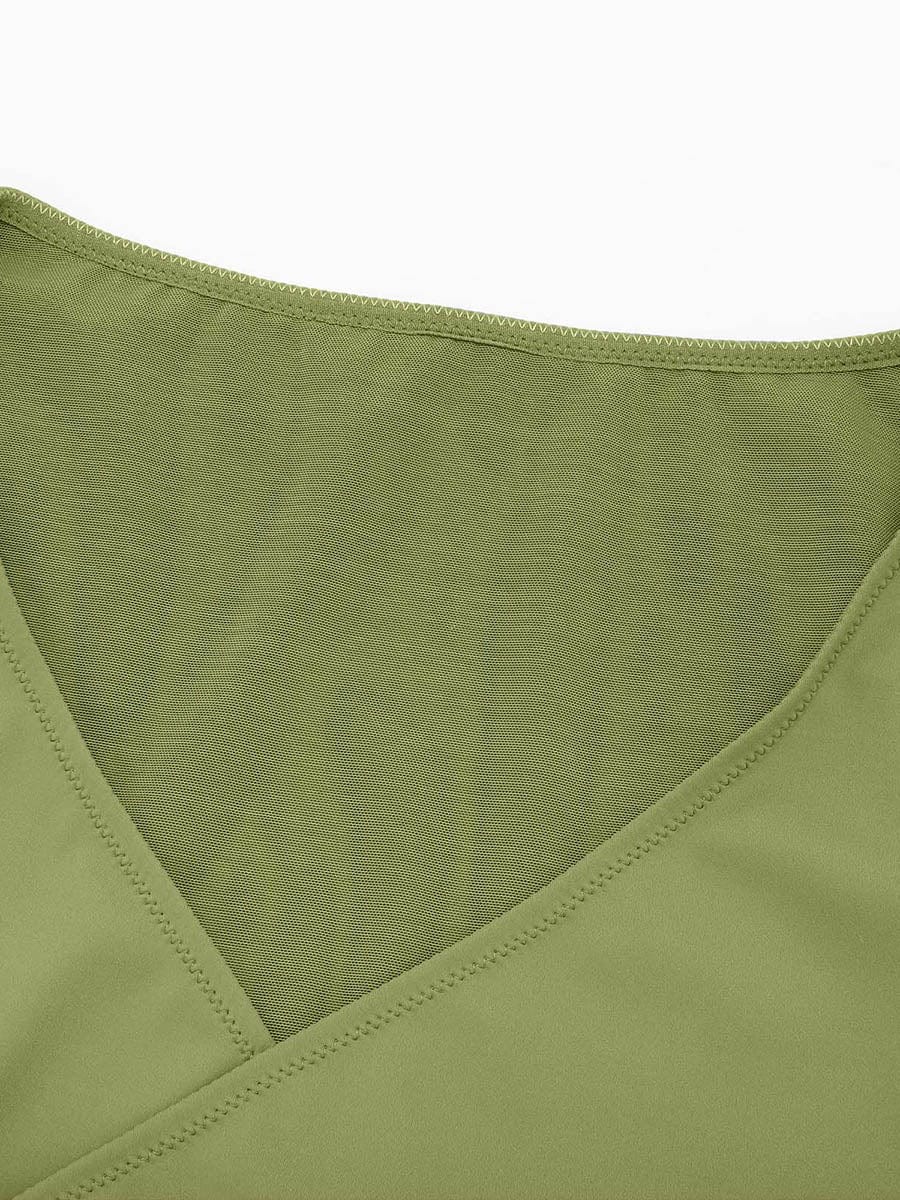 Wholesale Sexy V-neck Overlapping pleated Waist and Tummy Control Antibacterial Crotch Bodysuit