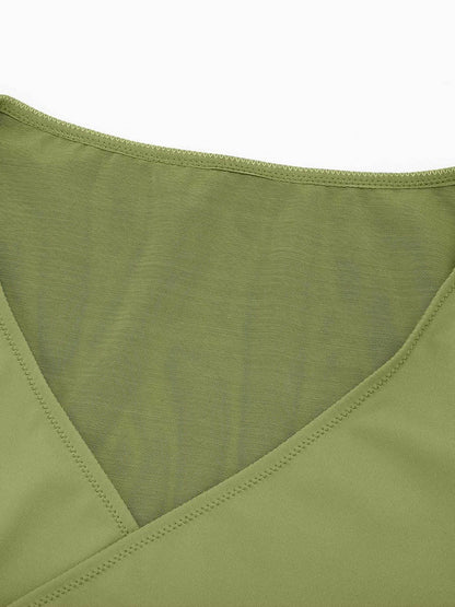 Wholesale Sexy V-neck Overlapping pleated Waist and Tummy Control Antibacterial Crotch Bodysuit