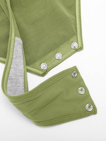 Wholesale Sexy V-neck Overlapping pleated Waist and Tummy Control Antibacterial Crotch Bodysuit