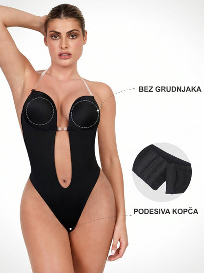 NATTA Backless Tanga Bodi — duboki U izrez, otvorena leđa, zaglađuje stomak i naglašava struk